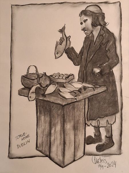 Torvekone i Dublin ca. 1900 (Kul på papir 40 x 30).jpg