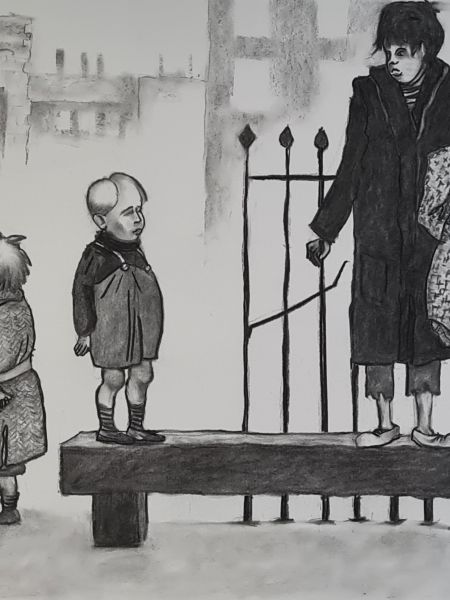 Gadebørn i Dublin slum 1940 (kul på papir 75 x100).jpg