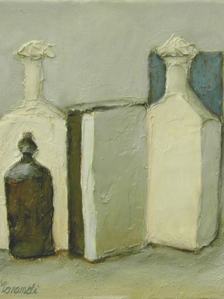 Opstilling - hommage a Morandi  (3)(spartel, sand, olie 30 x 40).jpg