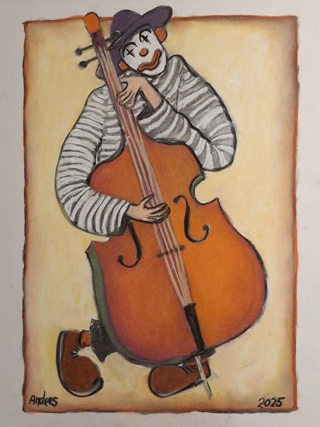 Klovn med bas (pastel på pap 40 x 30).jpg