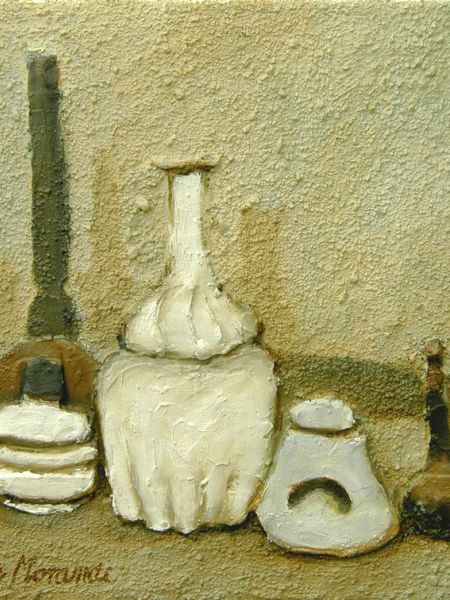 Opstilling - hommage a Morandi  (1)(spartel, sand, olie 30 x 40).jpg